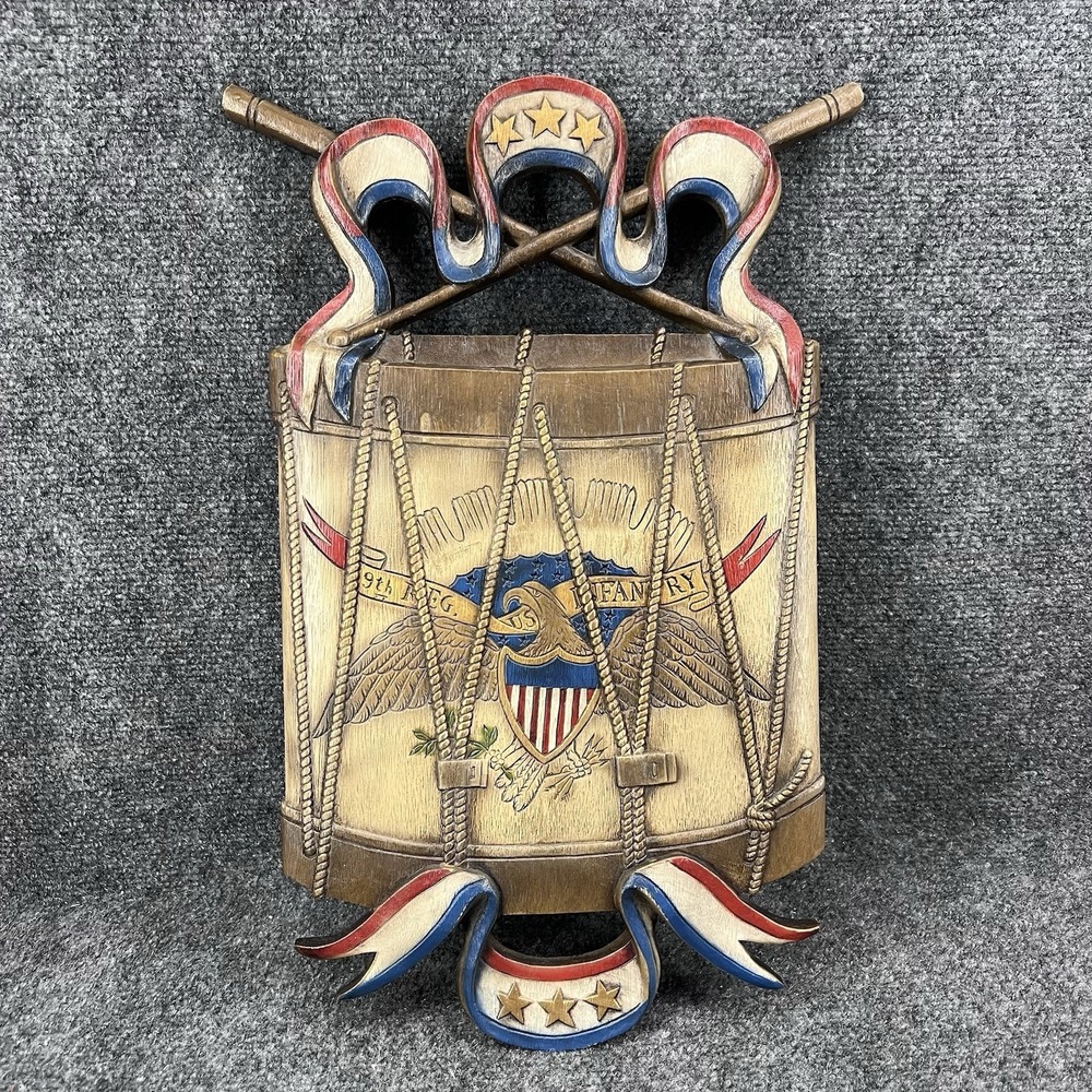 Vtg Sexton Resin 9th Reg Infantry 3D Drum Wall Art Hanging Plaque Americana USA
